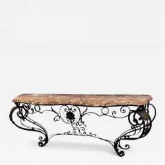 Antique French Wrought Iron Marble Top Console Table - 4217312