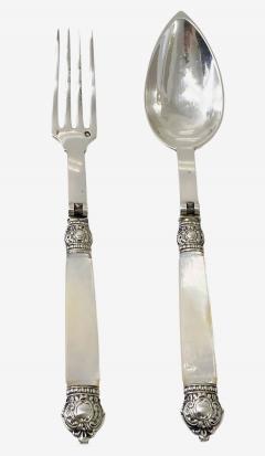 Antique French antique silver mop travel folding fork and spoon original box - 4559626