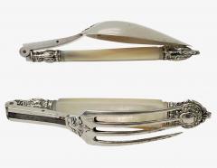 Antique French antique silver mop travel folding fork and spoon original box - 4559629