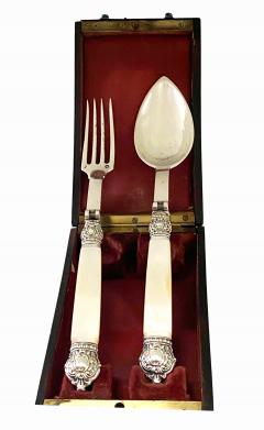 Antique French antique silver mop travel folding fork and spoon original box - 4559631