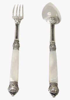 Antique French antique silver mop travel folding fork and spoon original box - 4559633