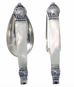 Antique French antique silver mop travel folding fork and spoon original box - 4559637