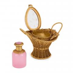 Antique French basket shaped perfume bottle and holder - 4113655
