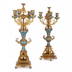 Antique French clock set in champlev enamel and ormolu - 3596813
