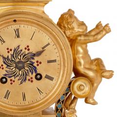 Antique French eclectic style enamel and gilt bronze clock set - 3495393