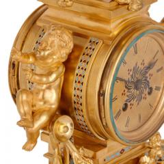 Antique French eclectic style enamel and gilt bronze clock set - 3495397