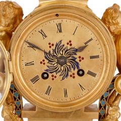 Antique French eclectic style enamel and gilt bronze clock set - 3495398