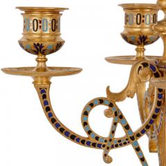 Antique French eclectic style enamel and gilt bronze clock set - 3495416