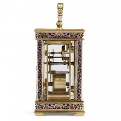 Antique French enamelled and engraved brass carriage clock - 2269515