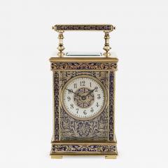 Antique French enamelled and engraved brass carriage clock - 2272111