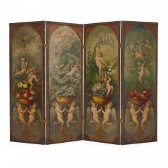 Antique French folding screen painted in the Romantic style - 2337720