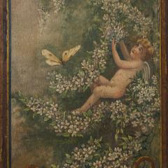 Antique French folding screen painted in the Romantic style - 2337745