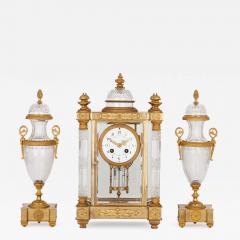 Antique French gilt bronze and cut glass clock set - 4225745