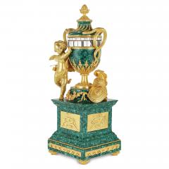 Antique French gilt bronze mounted malachite turning mantel clock - 3902277