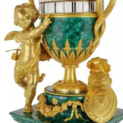 Antique French gilt bronze mounted malachite turning mantel clock - 3902278