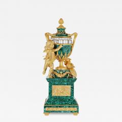 Antique French gilt bronze mounted malachite turning mantel clock - 3907844