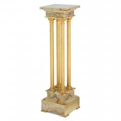 Antique French green onyx gilt bronze and champlev enamel pedestal - 4467139