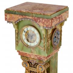 Antique French onyx champlev enamel marble and ormolu pedestal clock - 4421350