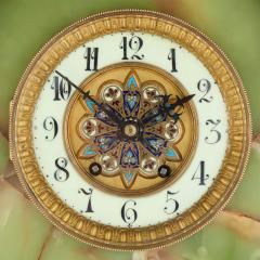 Antique French onyx champlev enamel marble and ormolu pedestal clock - 4421351