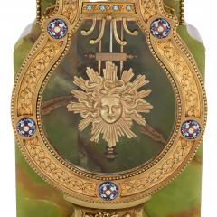 Antique French onyx champlev enamel marble and ormolu pedestal clock - 4421356
