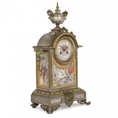 Antique French porcelain gilt and silvered brass clock set - 3635236