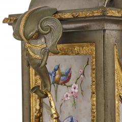 Antique French porcelain gilt and silvered brass clock set - 3635256