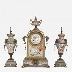 Antique French porcelain gilt and silvered brass clock set - 3636092