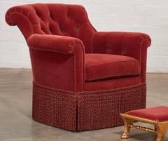 Antique Fully Upholstered Tufted Roll Arm Red Velvet Chair - 2732126