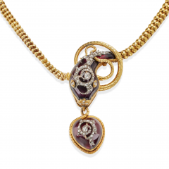 Antique Garnet Serpent Locket Necklace - 3734553