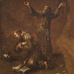 Antique Genoese painting from the 18th century monks praying in a cave - 4092753