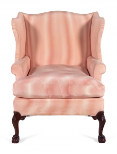 Antique George II Style Mahogany Pink Striped Wingback Arm Chair - 2363533