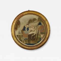 Antique Georgian Applique Embroidery of a Country Scene - 3717246