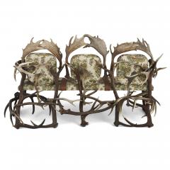 Antique German Antler Settee with Rococo Style Upholstery - 1913674