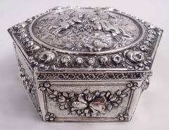 Antique German Rococo Flowers Frolics Silver Trinket Box - 4337533