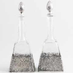 Antique German Silver Overlay Etched Glass Barware Decanter - 3988331