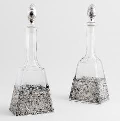 Antique German Silver Overlay Etched Glass Barware Decanter - 3988333