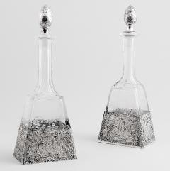 Antique German Silver Overlay Etched Glass Barware Decanter - 3988334