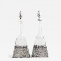 Antique German Silver Overlay Etched Glass Barware Decanter - 3988966