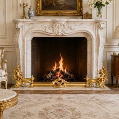 Antique Gilt Bronze Fireplace Fender with Chenets by Bouhon Paris - 4623301