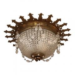 Antique Gilt Bronze French Crystal Flush Mount Beaded Chandelier - 3781080