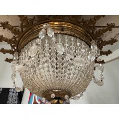 Antique Gilt Bronze French Crystal Flush Mount Beaded Chandelier - 3781082