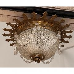 Antique Gilt Bronze French Crystal Flush Mount Beaded Chandelier - 3781084