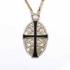 Antique Gilt Silver Enamel Decorated Openwork Cross Pendant Necklace - 3352899