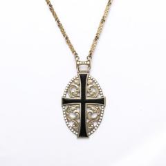 Antique Gilt Silver Enamel Decorated Openwork Cross Pendant Necklace - 3352900