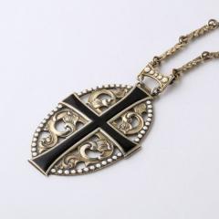 Antique Gilt Silver Enamel Decorated Openwork Cross Pendant Necklace - 3352971