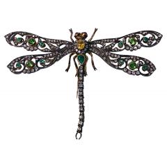 Antique Gold Gem Dragon Fly Brooch European C 1910  - 3384678