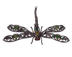 Antique Gold Gem Dragon Fly Brooch European C 1910  - 3384679