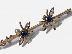 Antique Gold Sapphire Diamond Pearl Fly Bee Brooch English C 1900  - 1118660