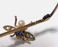 Antique Gold Sapphire Diamond Pearl Fly Bee Brooch English C 1900  - 1118661