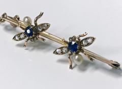 Antique Gold Sapphire Diamond Pearl Fly Bee Brooch English C 1900  - 1118663